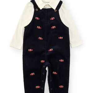 Kids Black Overalls with Red Car Embroidery
